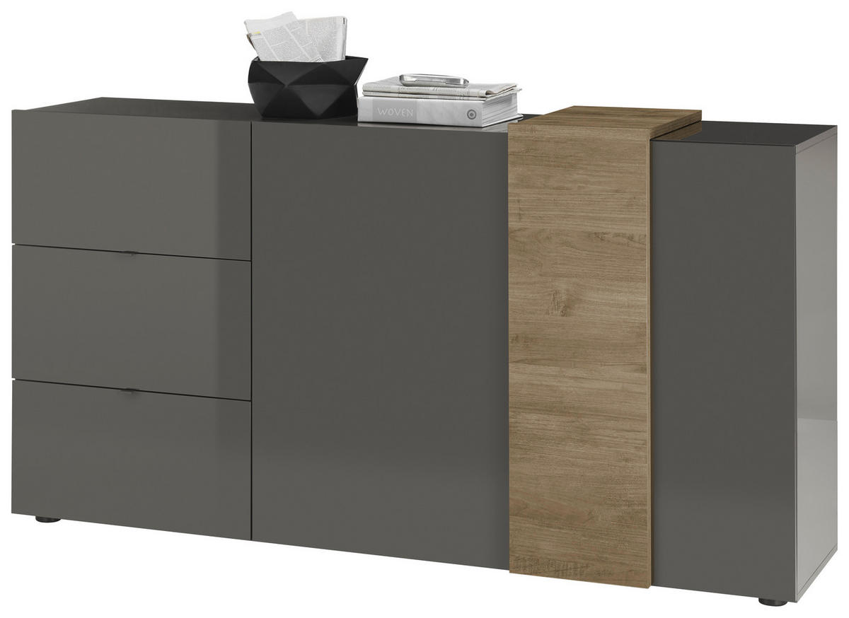 SIDEBOARD Positano  in 181/94/44 cm  - Dunkelgrau/Eichefarben, Basics, Holzwerkstoff (181/94/44cm)