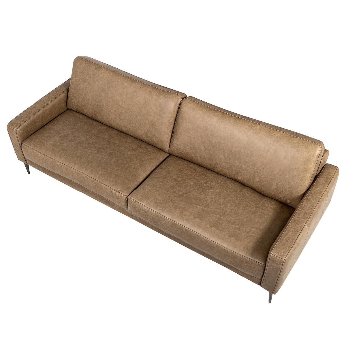 3,5-SITZER SPRING in Lederlook Echtleder Hellbraun  - Hellbraun/Schwarzchrom, Design, Leder/Textil (207/85/92cm) - Livetastic