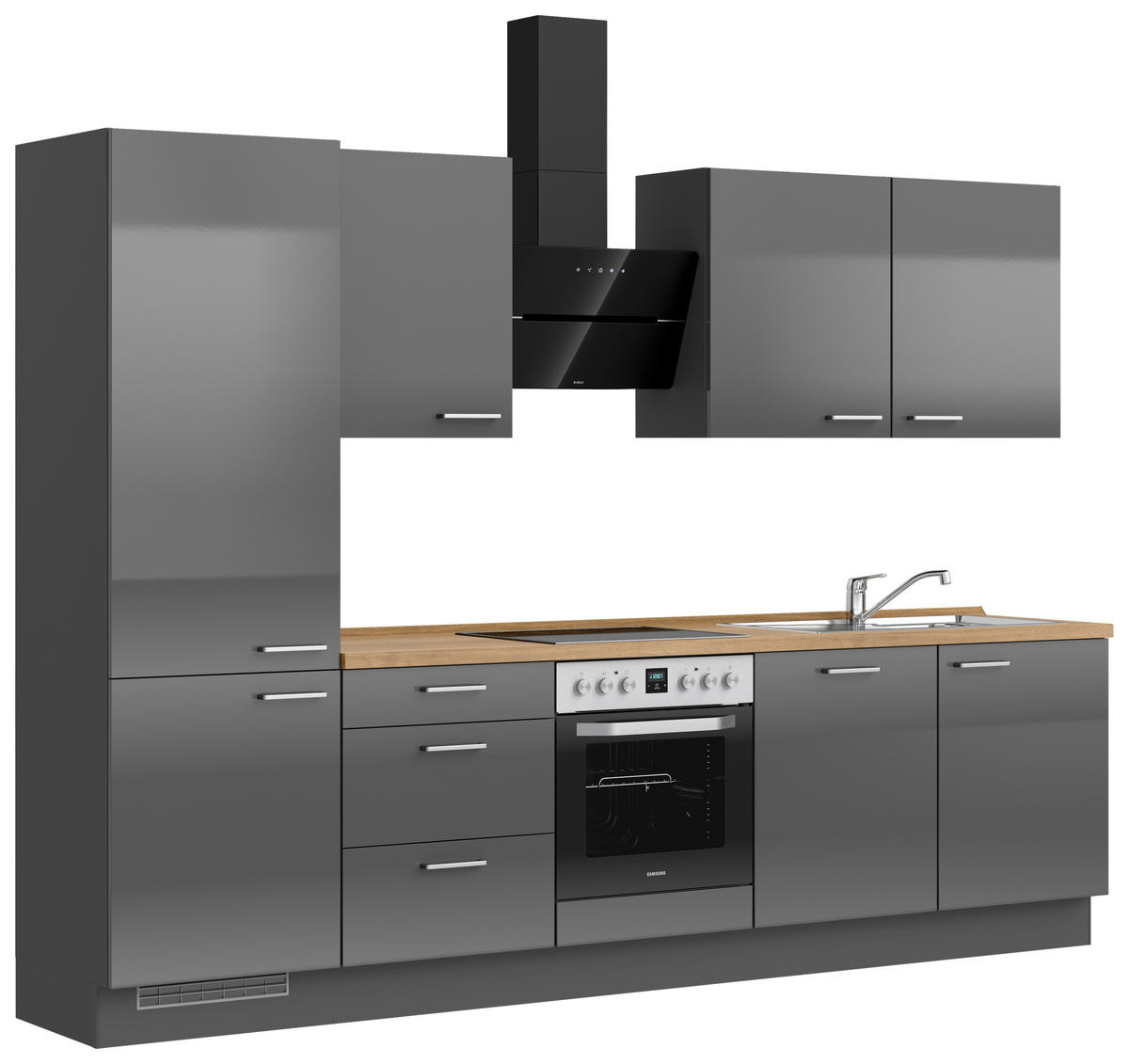 KÜCHENBLOCK Flasch 300 cm  in Eichefarben, Schieferfarben  - Schieferfarben/Edelstahlfarben, MODERN, Holzwerkstoff/Metall (300cm) - Nobilia