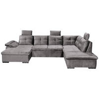 WOHNLANDSCHAFT in Mikrovelours Hellgrau  - Hellgrau/Schwarz, Konventionell, Kunststoff/Textil (127/334/217cm) - Carryhome
