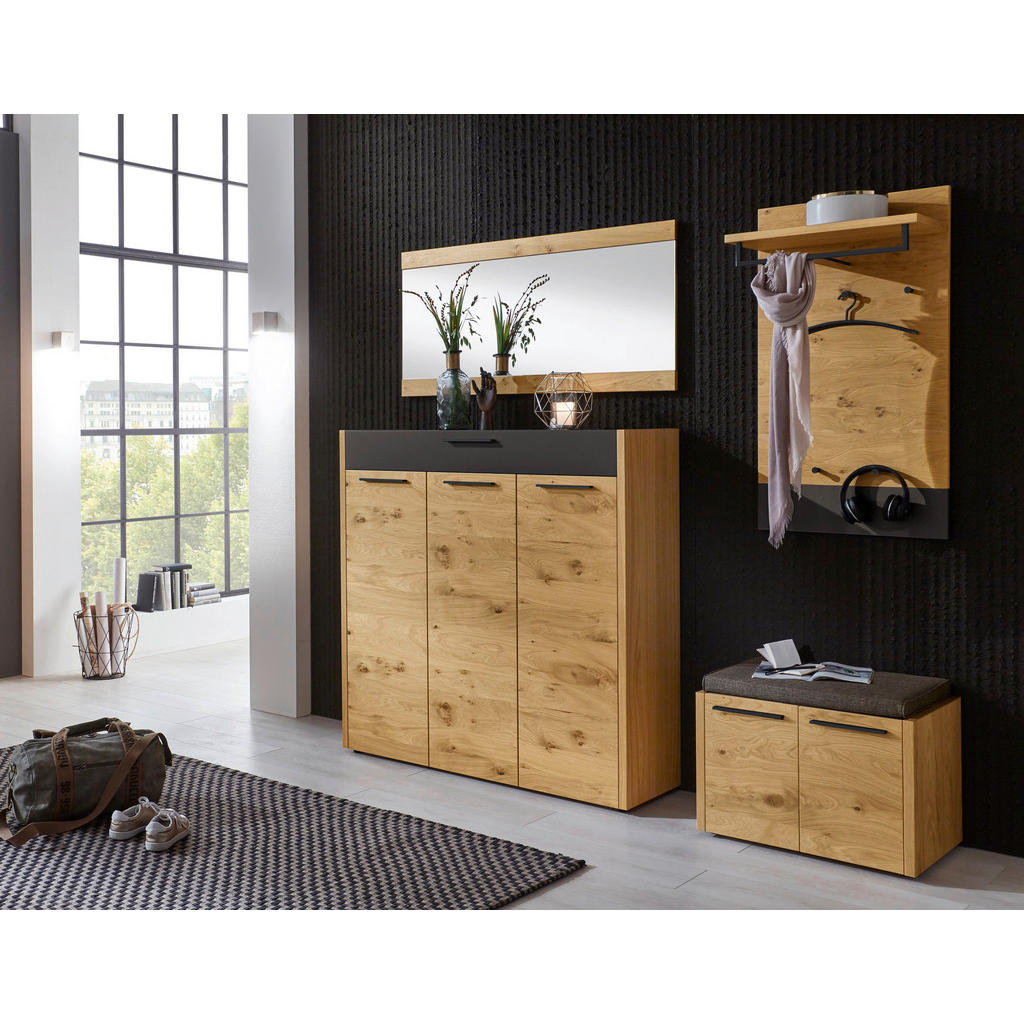 Thumbnail - Xxxl Garderobe, Schwarz, Eiche, Holz, Glas, Textil, 5-teilig, Balkeneiche, furniert, 205x195x41 cm, Goldenes M, Made in ...