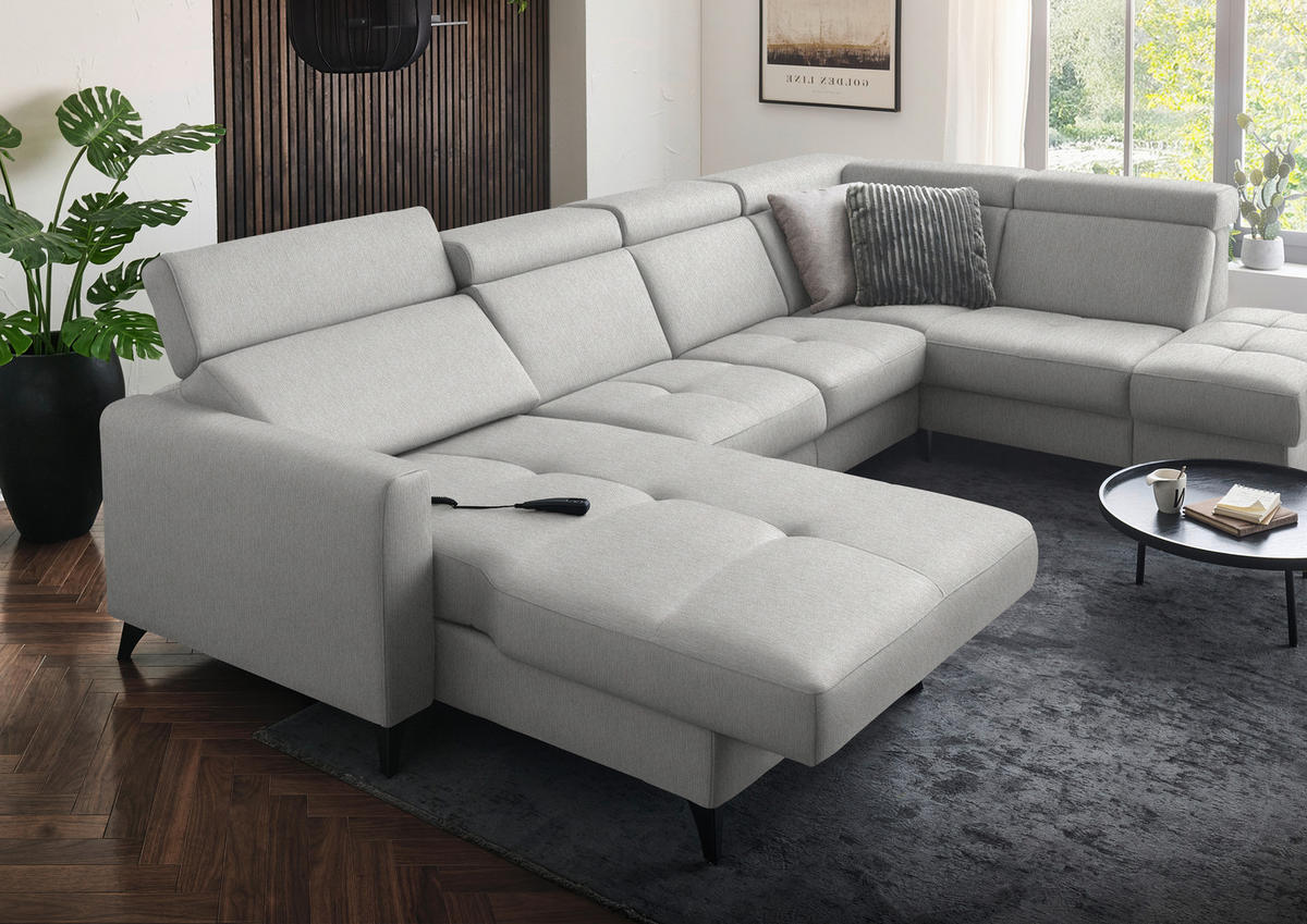 WOHNLANDSCHAFT Flachgewebe Sandfarben  - Sandfarben/Schwarz, Konventionell, Textil/Metall (174/333/215cm) - Beldomo System