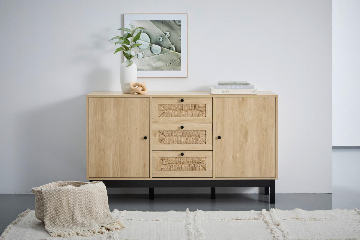 SIDEBOARD  in 140/80/39 cm  - Schwarz/Naturfarben, Natur, Holz/Papier (140/80/39cm) - MID.YOU