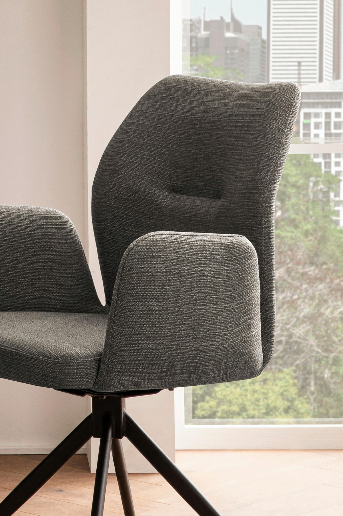 OTOČNÁ STOLIČKA, tkaná textília, tmavosivá - čierna/tmavosivá, Modern, kov/textil (59/88/58cm) - Livetastic