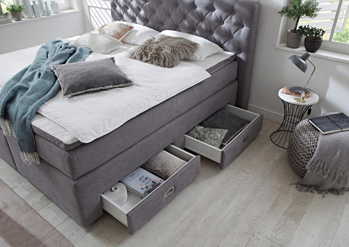 POSTEL BOXSPRING, 160/200 cm, šedá - šedá/černá, Moderní, textil/plast (160/200cm) - MID.YOU