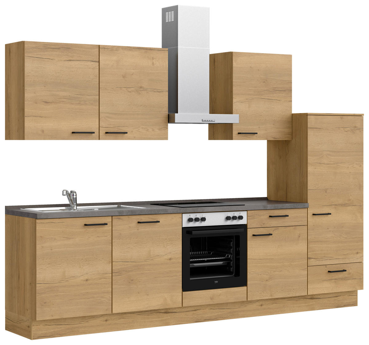 KÜCHENLEERBLOCK 300 cm   in Eichefarben, Schieferfarben  - Schieferfarben/Eichefarben, MODERN, Holzwerkstoff/Metall (300cm) - Nobilia