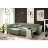 Livetastic ECKSOFA Grün Webstoff, links davon: Kunstfell in weiß, Kissen in grün, Topfpflanze in grün, rechts davon: Decke in grün in hellem Wohnzimmer.