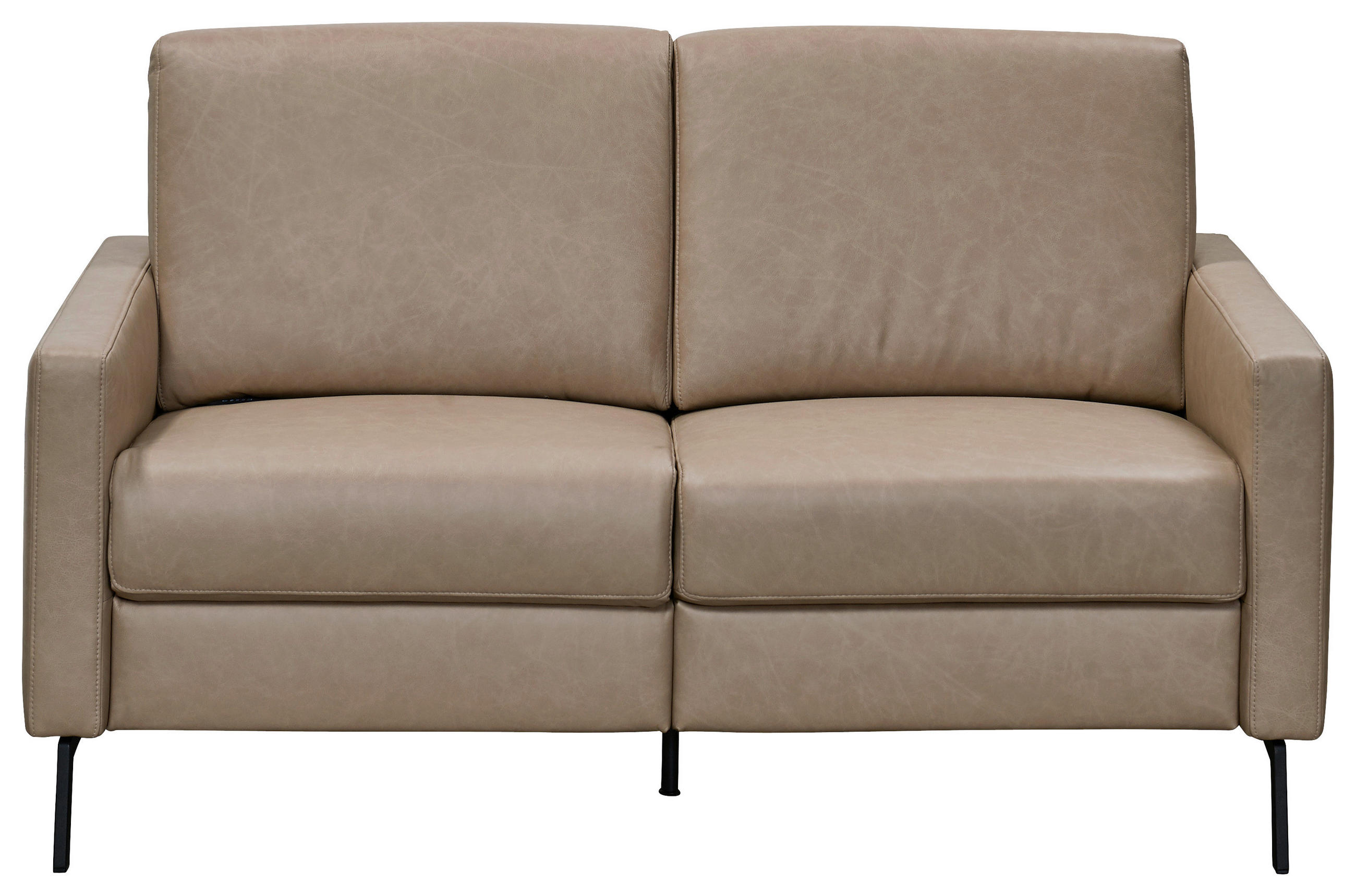 2-SITZER-SOFA Taupe Echtleder  - Taupe/Schwarz, KONVENTIONELL, Leder/Metall (148/86/89cm) - Pure Home Comfort