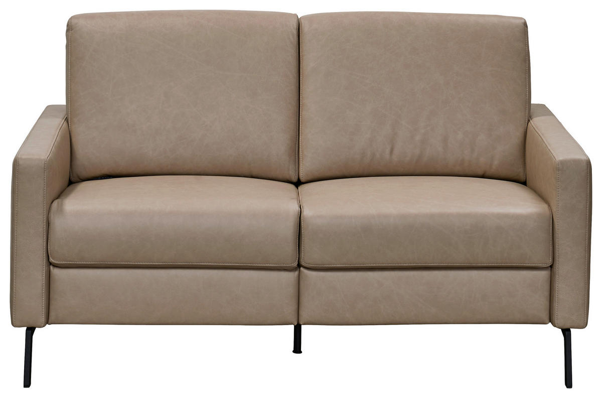 2-SITZER-SOFA Taupe Echtleder  - Taupe/Schwarz, KONVENTIONELL, Leder/Metall (148/86/89cm) - Pure Home Comfort