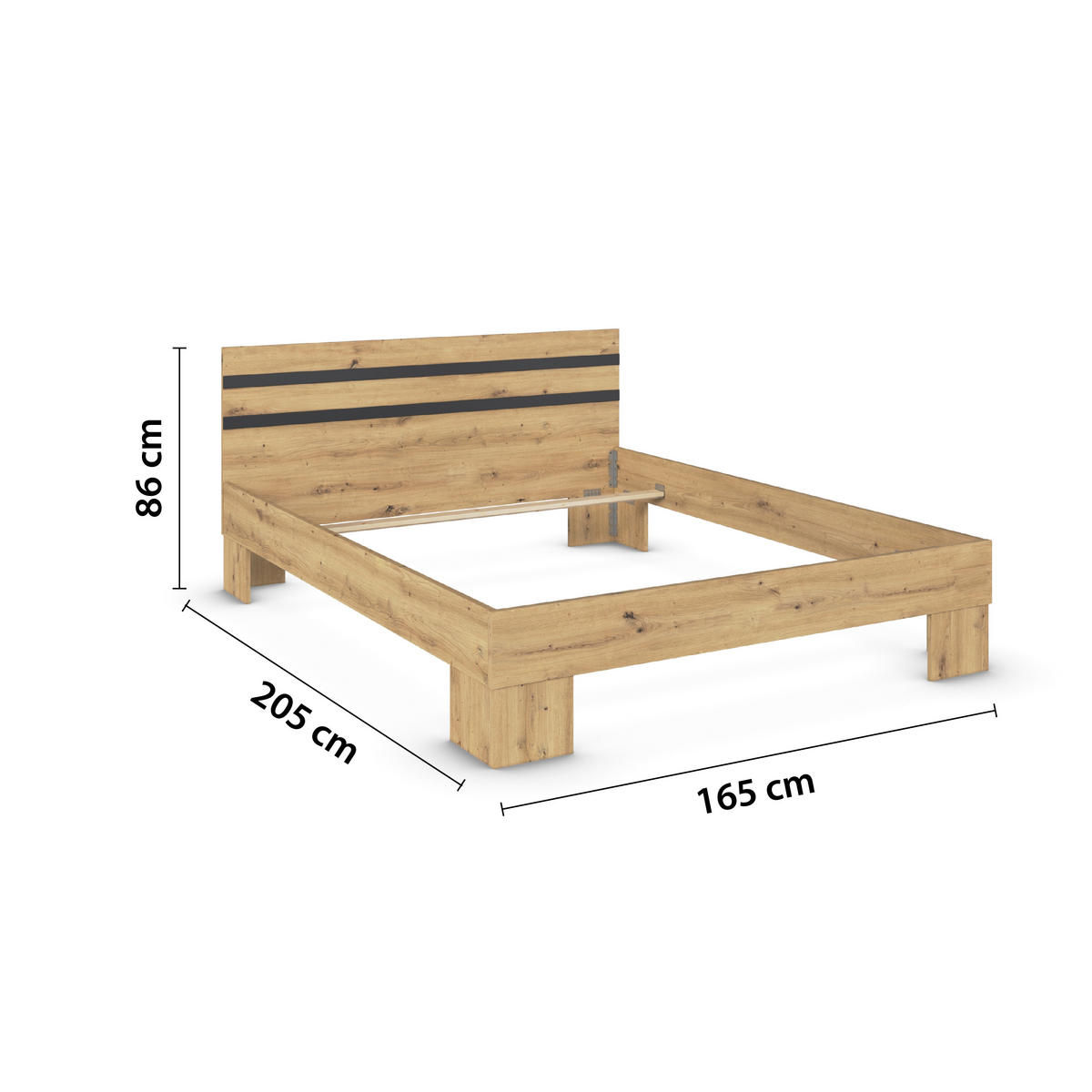 BETT 160/200 cm  in Grau, Eiche Artisan  - Eiche Artisan/Grau, KONVENTIONELL (160/200cm)