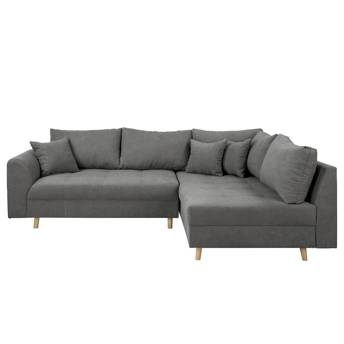 ECKSOFA inkl. Hocker Ariella Dunkelgrau Mikrofaser Rückenkissen, Hocker  - Dunkelgrau/Naturfarben, Design, Holz/Textil (161/231cm) - Livetastic
