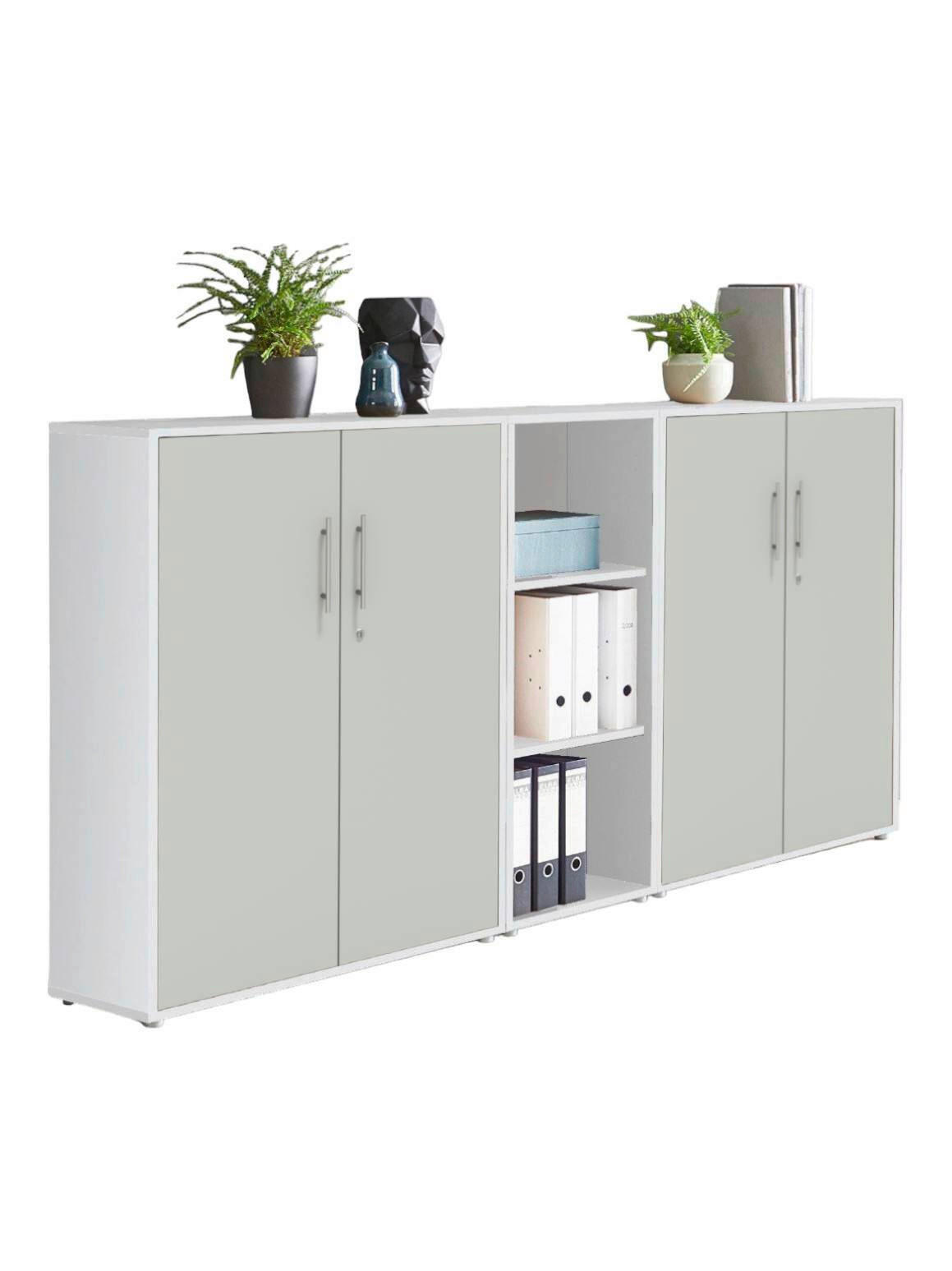 AKTENSCHRANK Weiß, Hellgrau  - Hellgrau/Weiß, MODERN, Holzwerkstoff (212,9/113,6/33cm) - MID.YOU