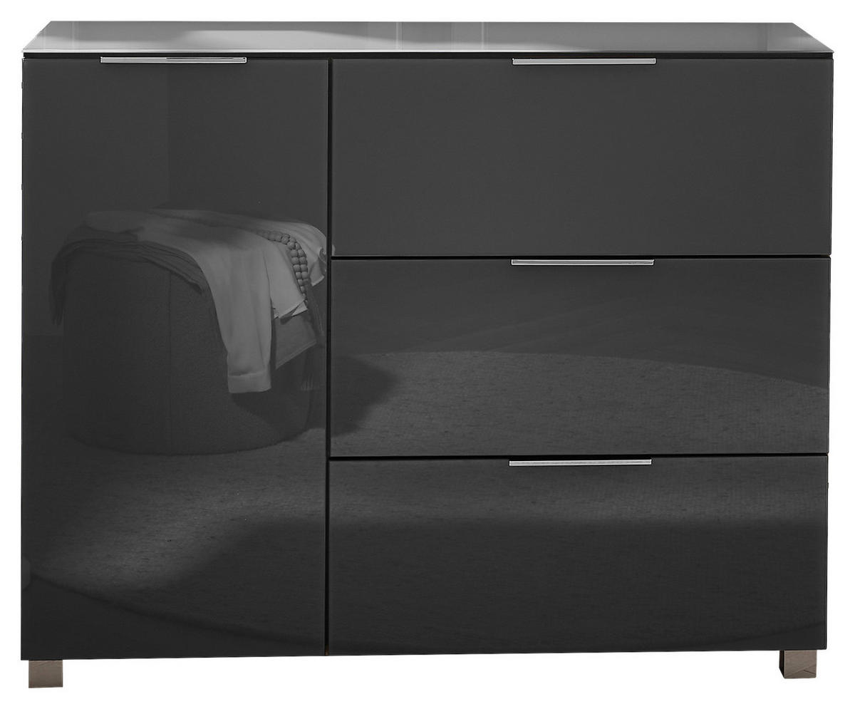 KOMMODE , 120,5/96/38 cm, 3 Schublade(n)  - Chromfarben/Graphitfarben, Konventionell, Glas/Holzwerkstoff (120,5/96/38cm) - Xora
