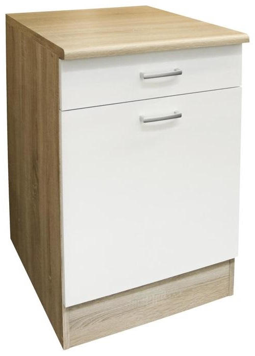 Küchenunterschrank Andy 50 cm Weiß/Eiche Dekor mit Lade