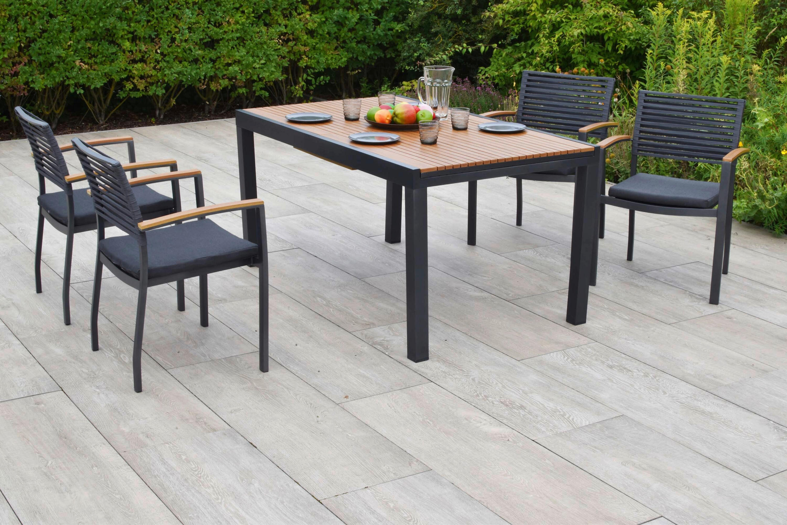 GARTENTISCHGRUPPE beschichtet Aluminium  - Graphitfarben/Grau, KONVENTIONELL, Kunststoff/Textil - Gardenson