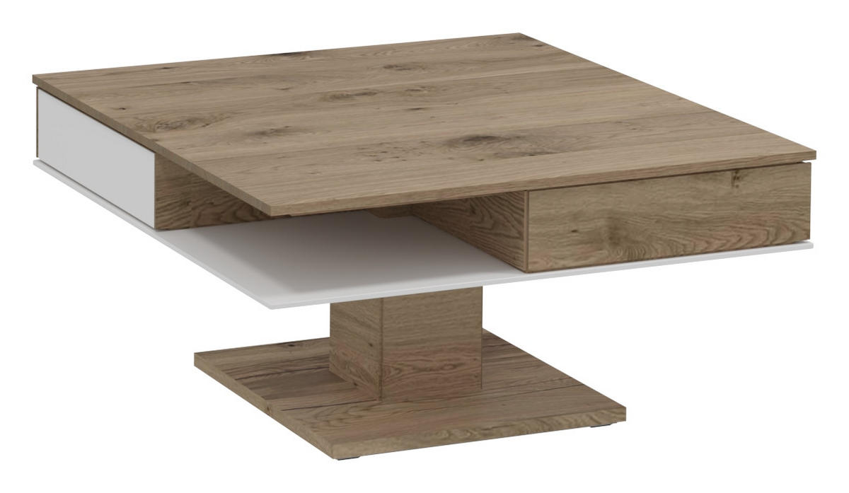 COUCHTISCH in Holz, Glas 90/90/46 cm  - Weiss/Eichefarben, Design, Glas/Holz (90/90/46cm) - Voglauer