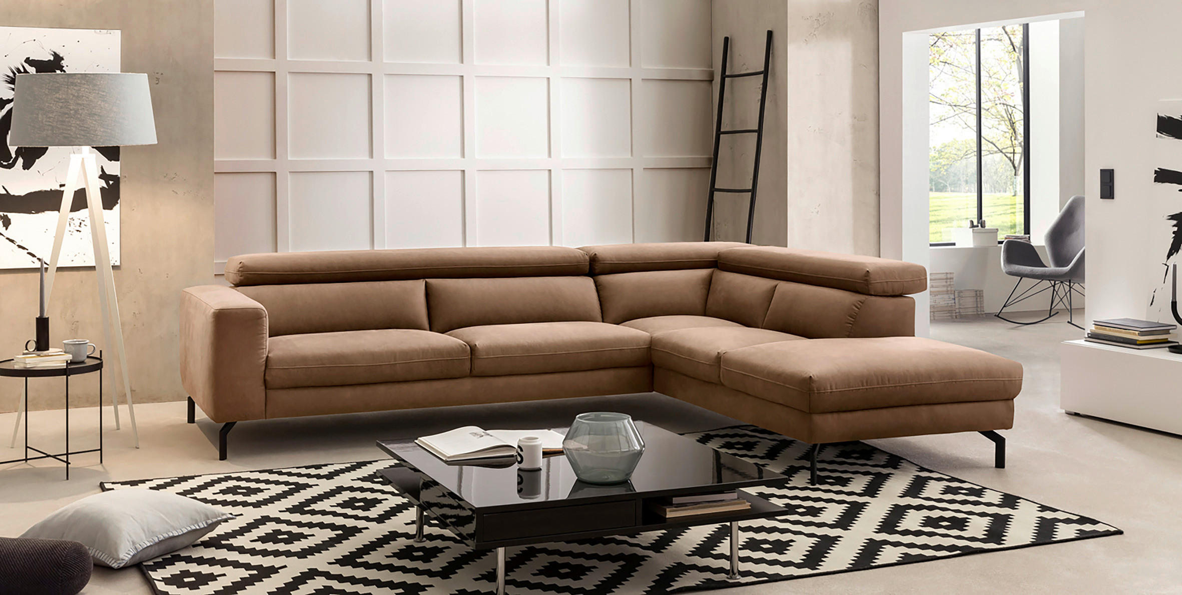 ECKSOFA in Mikrofaser Braun  305/233 cm  - Schwarz/Braun, MODERN, Textil/Metall (305/233cm) - Trendmanufaktur