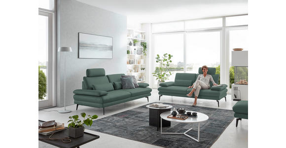 2,5-SITZER  in Echtleder Opal   - Opal/Schwarz, Design, Leder/Metall (196/86/104cm) - Dieter Knoll