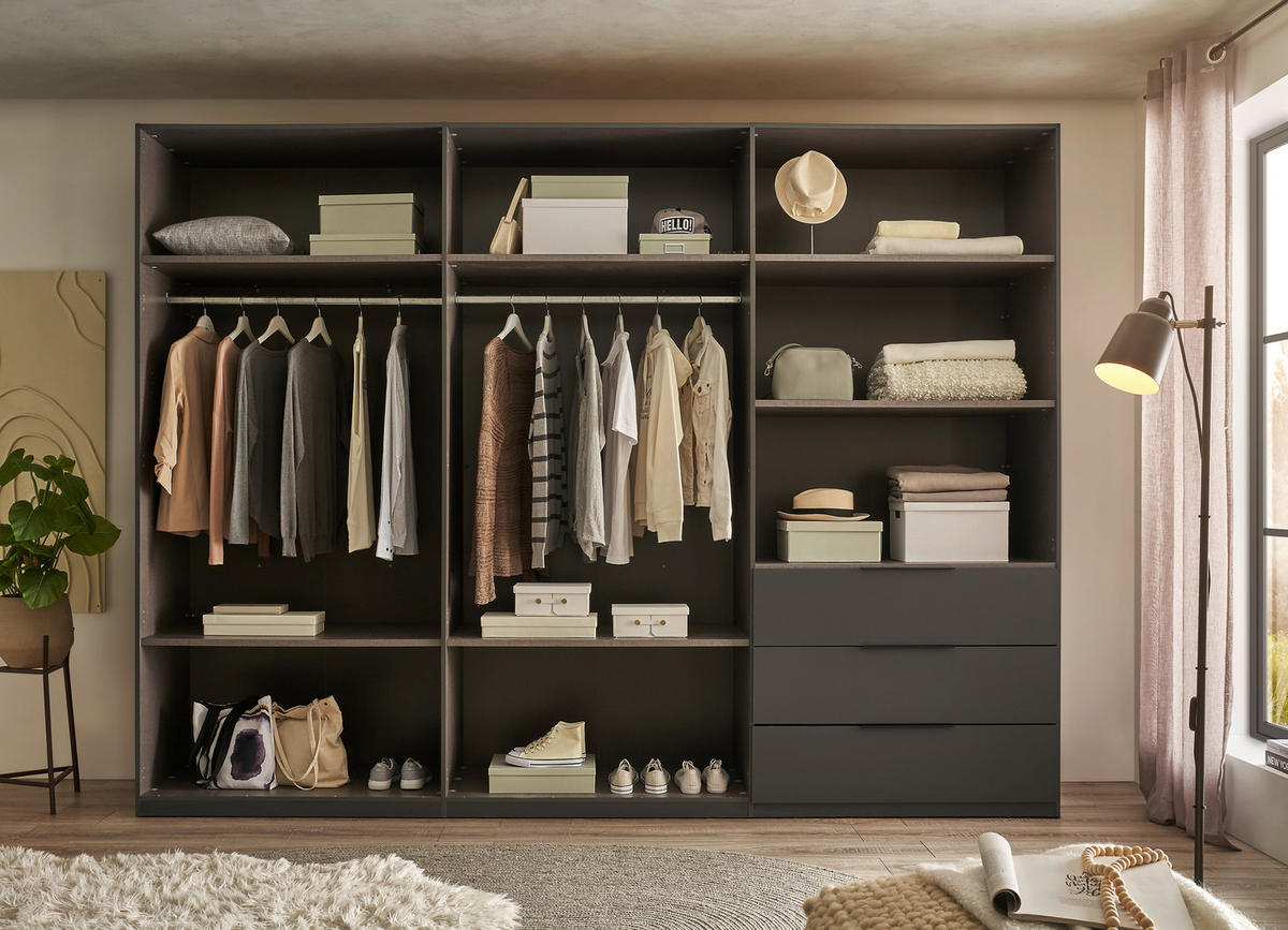 DREHTÜRENSCHRANK 300/225,5/60 cm 6-türig Graphitfarben, Hellgrau  - Hellgrau/Schwarz, MODERN, Holzwerkstoff/Kunststoff (300/225,5/60cm) - MID.YOU