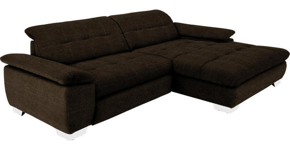 ECKSOFA in Mikrofaser Dunkelbraun  - Chromfarben/Dunkelbraun, Design, Textil/Metall (265/180cm) - Carryhome