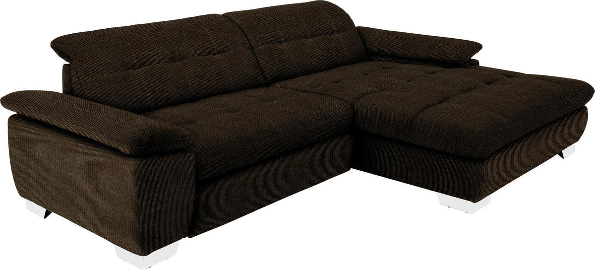 ECKSOFA in Mikrofaser Dunkelbraun  - Chromfarben/Dunkelbraun, Design, Textil/Metall (265/180cm) - Carryhome