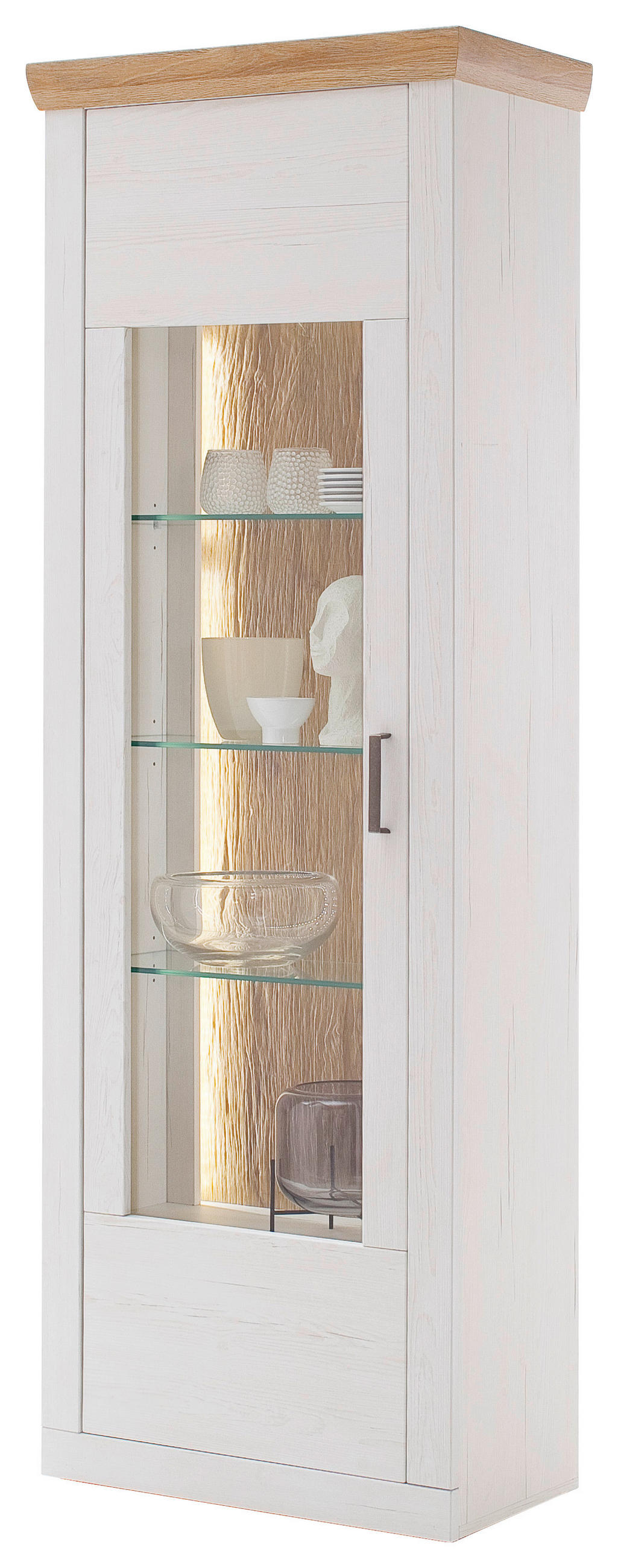 Vitrină, alb, culoare lemn stejar  - alb/culoare lemn stejar, Design, plastic/sticlă (71/205/40cm) - Landscape