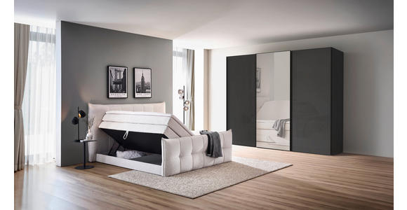 BOXSPRINGBETT 180/200 cm,  in Creme, gepolstertes Kopfteil, Bettkasten, Topper, Matratzen, H2 = mittel  - Creme/Schwarz, Basics, Holzwerkstoff/Kunststoff (180/200cm) - Esposa