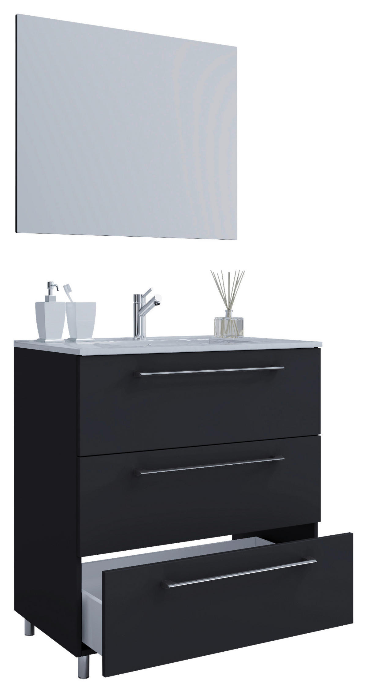 BADEZIMMER 3-teilig  in 80 cm  - Weiss/Alufarben, Modern, Keramik/Holzwerkstoff (80cm) - MID.YOU
