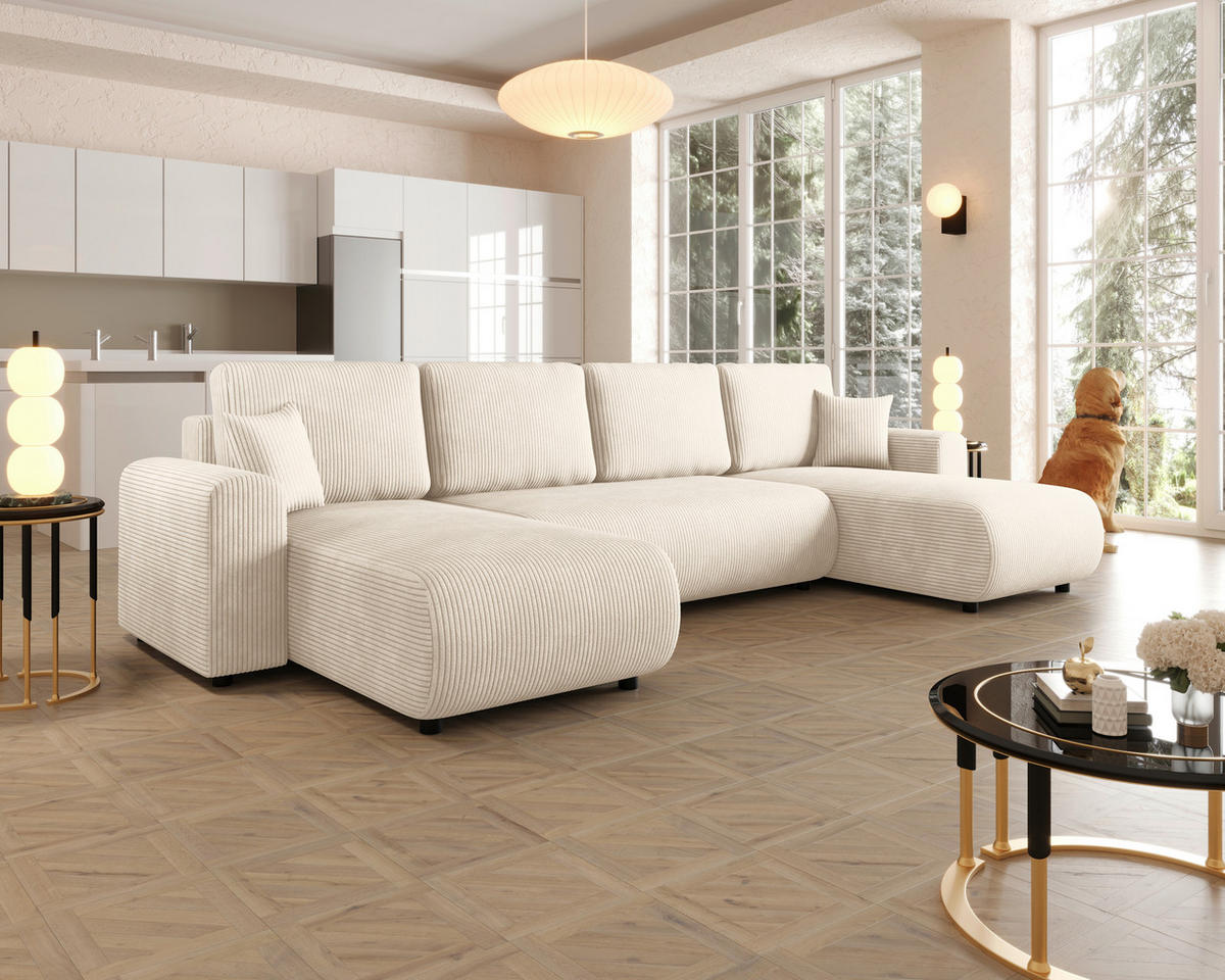 WOHNLANDSCHAFT  in Cord Creme  - Creme/Schwarz, KONVENTIONELL, Textil (152/318/152cm) - Xora