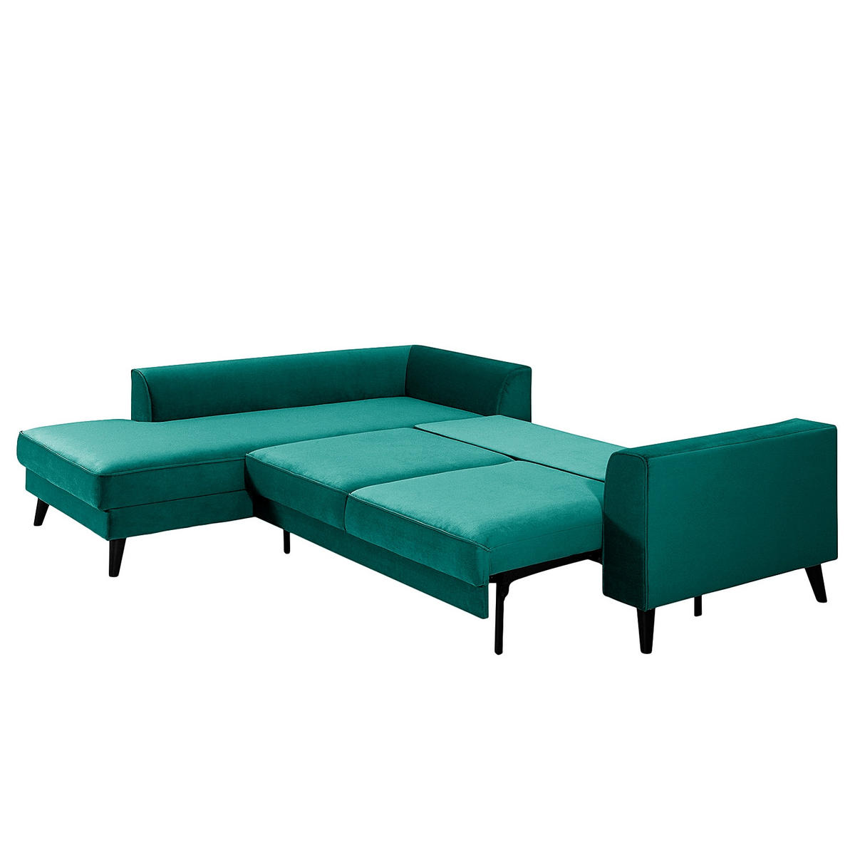 ECKSCHLAFSOFA in Samt Petrol  - Wengefarben/Petrol, Modern, Holz/Textil (264/85/203cm) - Trendmanufaktur