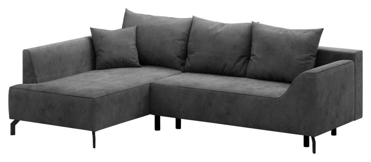 ECKSCHLAFSOFA  mit Bettkasten erhältlich, seitenverkehrt erhältlich, Schlafen auf Sitzhöhe, Bettfunktion erhältlich, Rücken echt Cord Silberfarben  - Silberfarben/Schwarz, Design, Textil/Metall (167/273cm) - MID.YOU