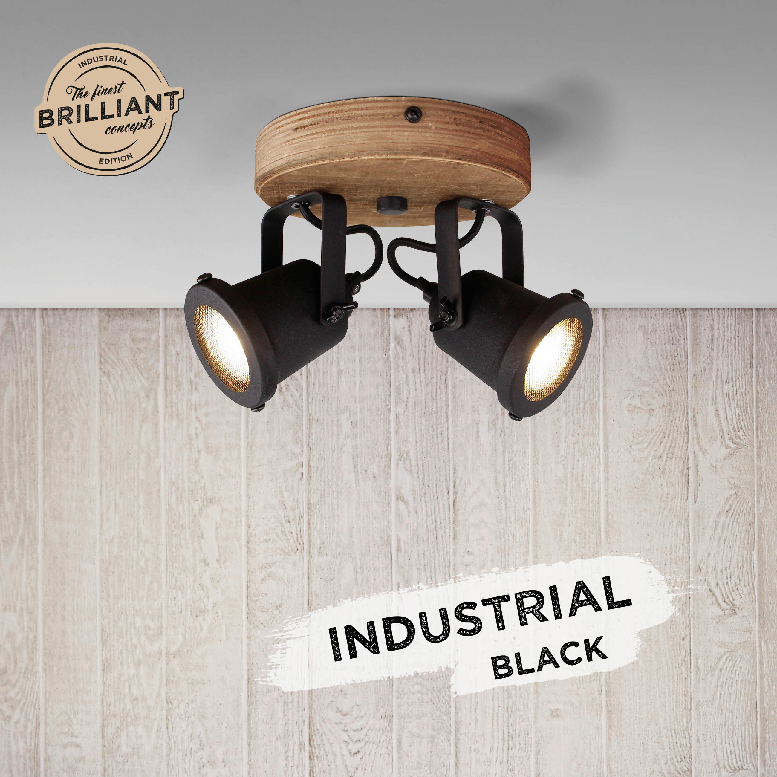 DECKENLEUCHTE   - Schwarz/Braun, Natur, Holz/Metall (13/21/16cm) - Brilliant