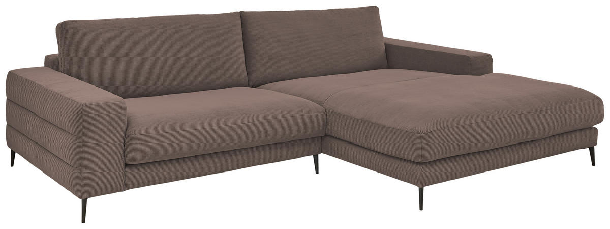 ECKSOFA Ottomane rechts  Badia Base Taupe Feincord  - Taupe/Schwarz, Design, Textil/Metall (293/207cm) - Dieter Knoll