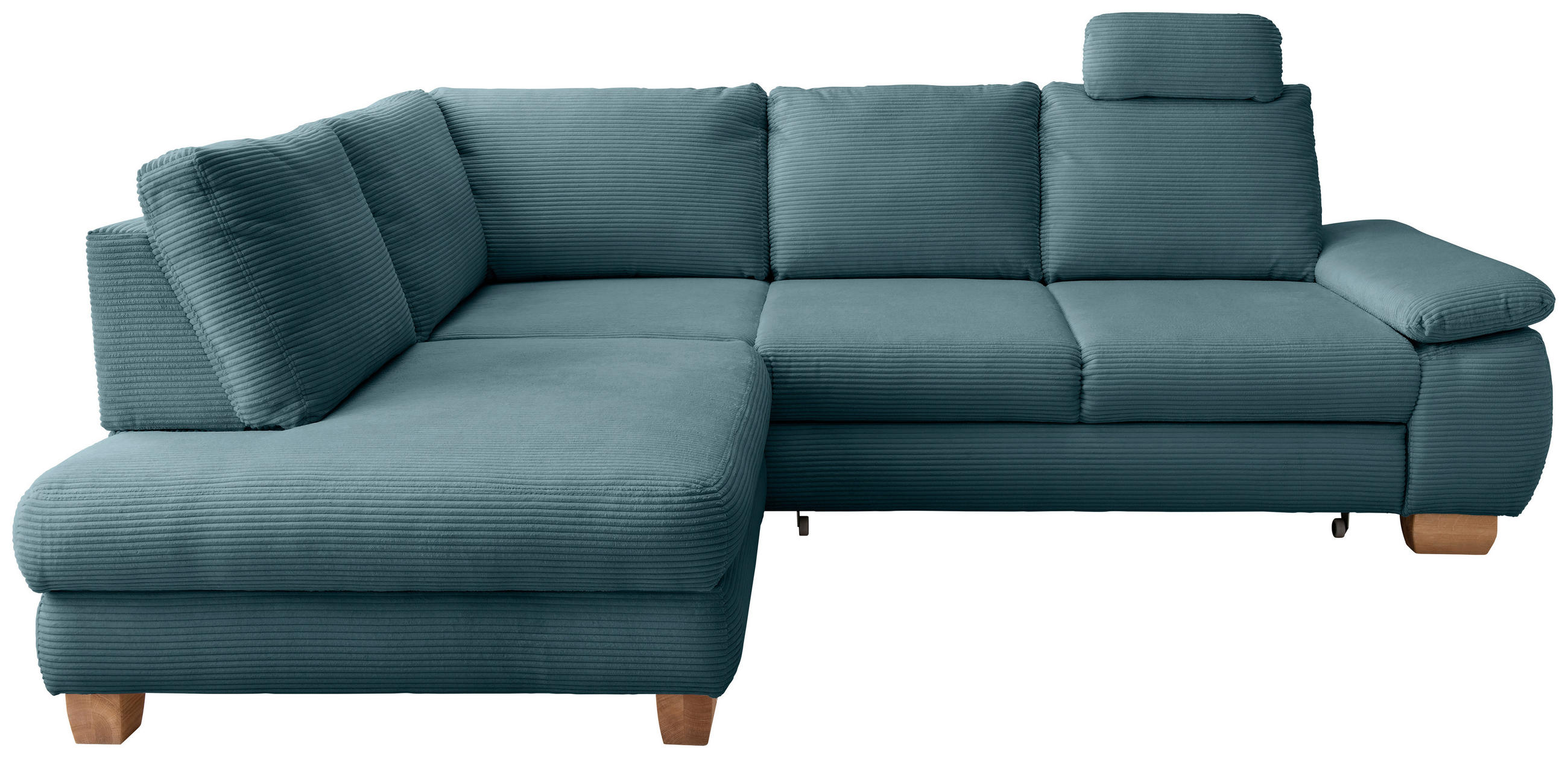 ECKSCHLAFSOFA Cord Petrol  - Wildeiche/Petrol, MODERN, Holz/Textil (206/261cm) - Livetastic