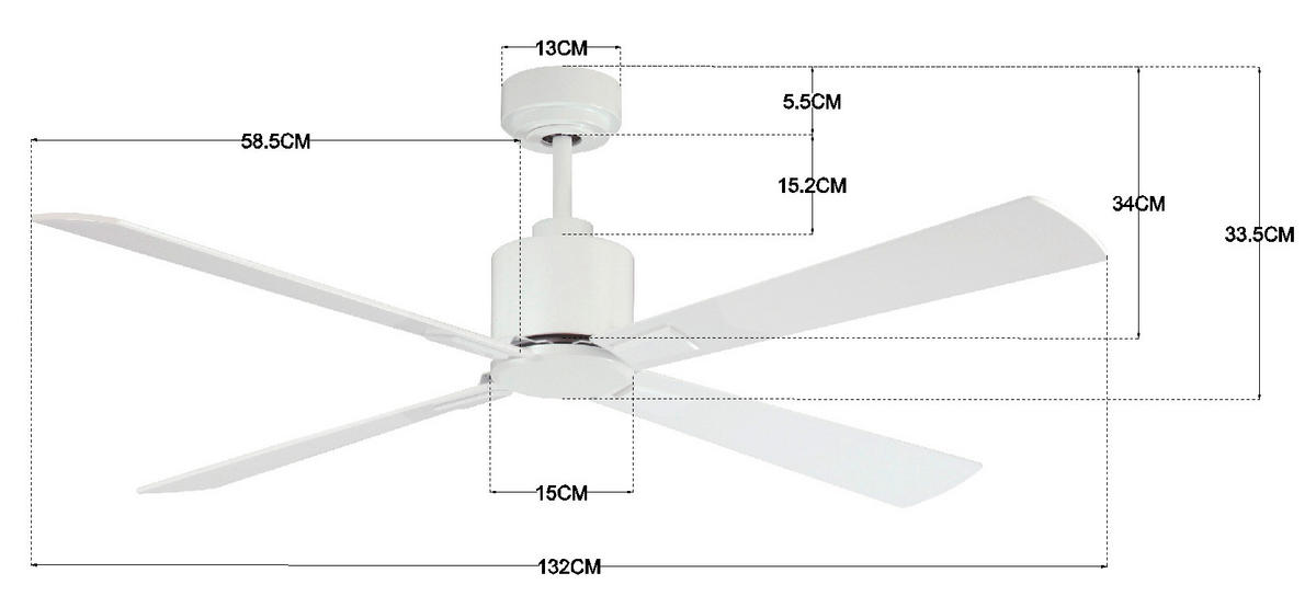 DECKENVENTILATOR 132/33 cm   - Weiß, Basics, Holzwerkstoff/Metall (132/33cm)