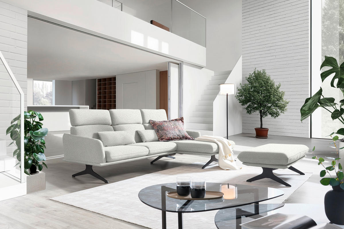 ECKSOFA in Flachgewebe Weiss  - Weiss/Schwarz, Design, Textil/Metall (259/152cm) - Dieter Knoll