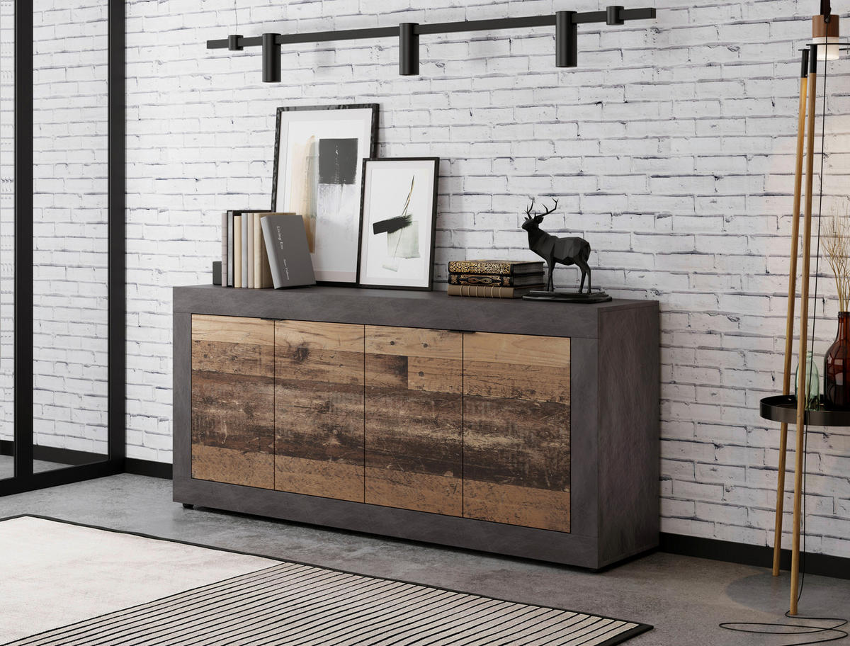 SIDEBOARD  in 180/86/42 cm  - Alteiche/Schwarz, Design, Holzwerkstoff/Kunststoff (180/86/42cm) - MID.YOU