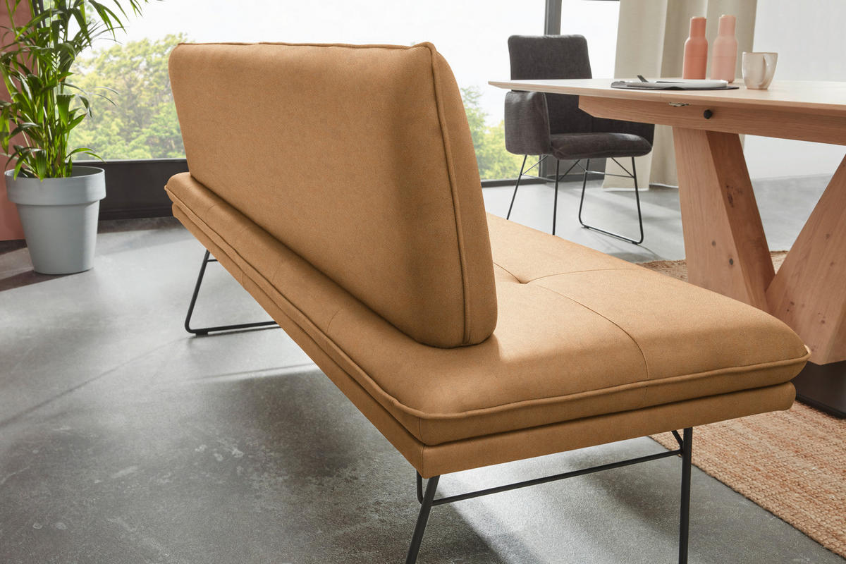 SITZBANK in Metall, Textil Schwarz, Cognac  - Cognac/Schwarz, Design, Textil/Metall (195/87/65cm) - Dieter Knoll