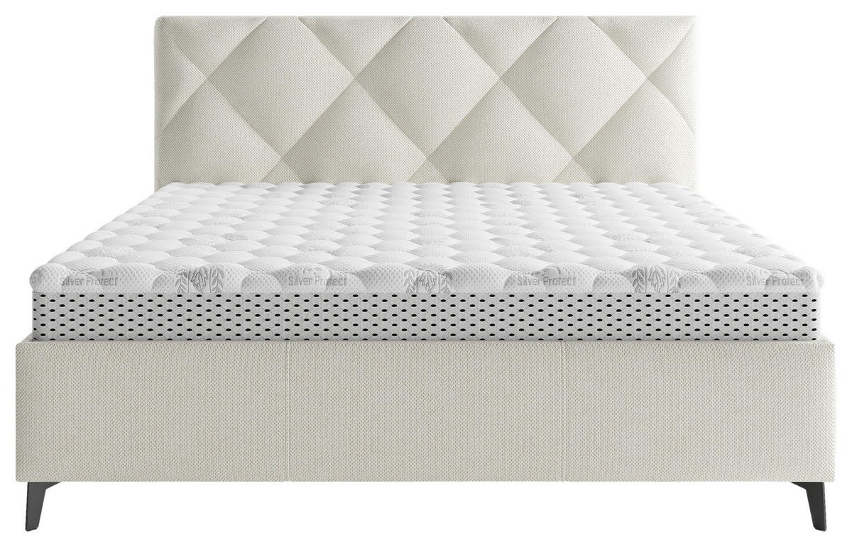 POLSTERBETT 140/200 cm, inkl. gepolstertes Kopfteil, Lattenrost, Bettkasten,  in Beige  - Beige/Schwarz, MODERN, Holz/Textil (140/200cm) - Boxxx