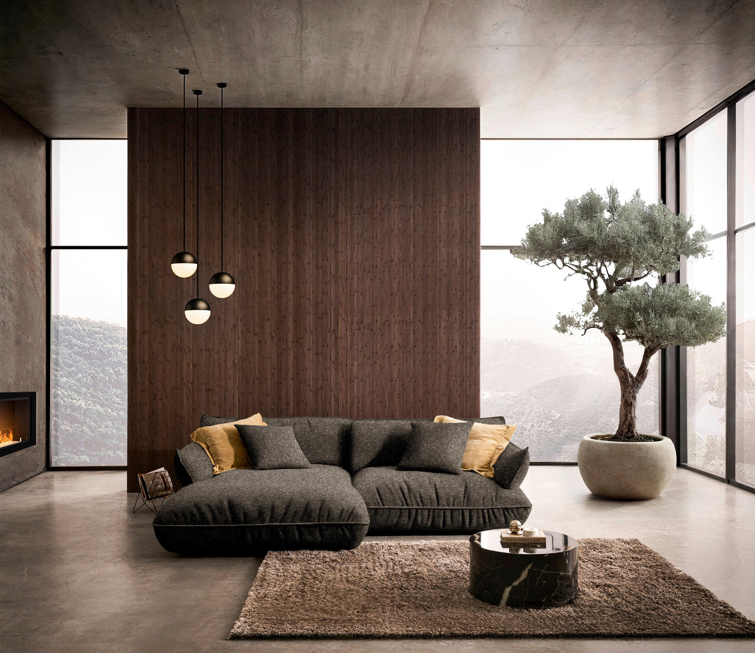 ECKSOFA  in Flachgewebe Dunkelbraun  185/264 cm  - Dunkelbraun/Schwarz, Design, Kunststoff/Textil (185/264cm) - Belluti