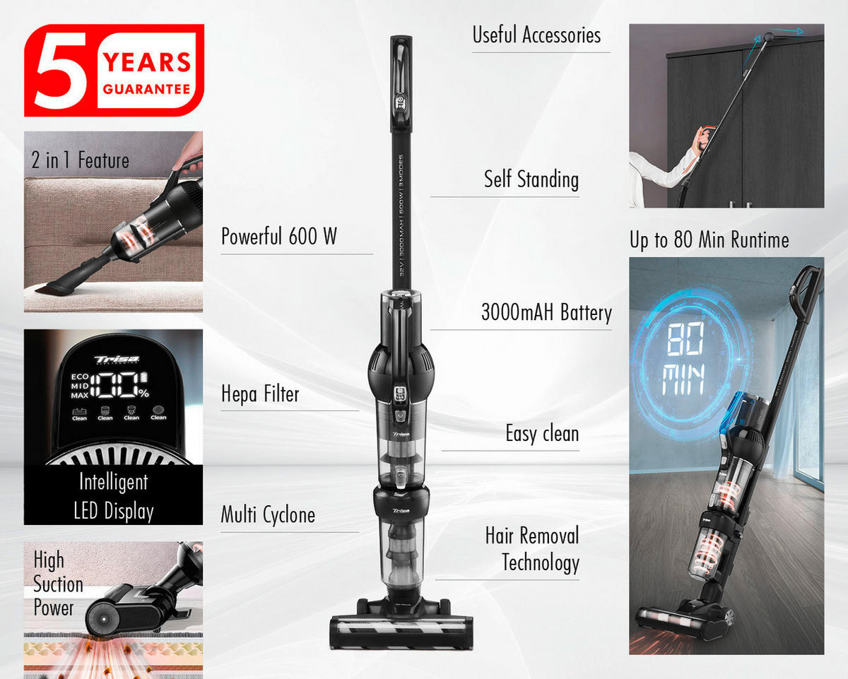 AKKU-HANDSTAUBSAUGER Quick Clean Prof. T0341  - Schwarz, Design, Kunststoff (25/26/113cm) - Trisa Electronics