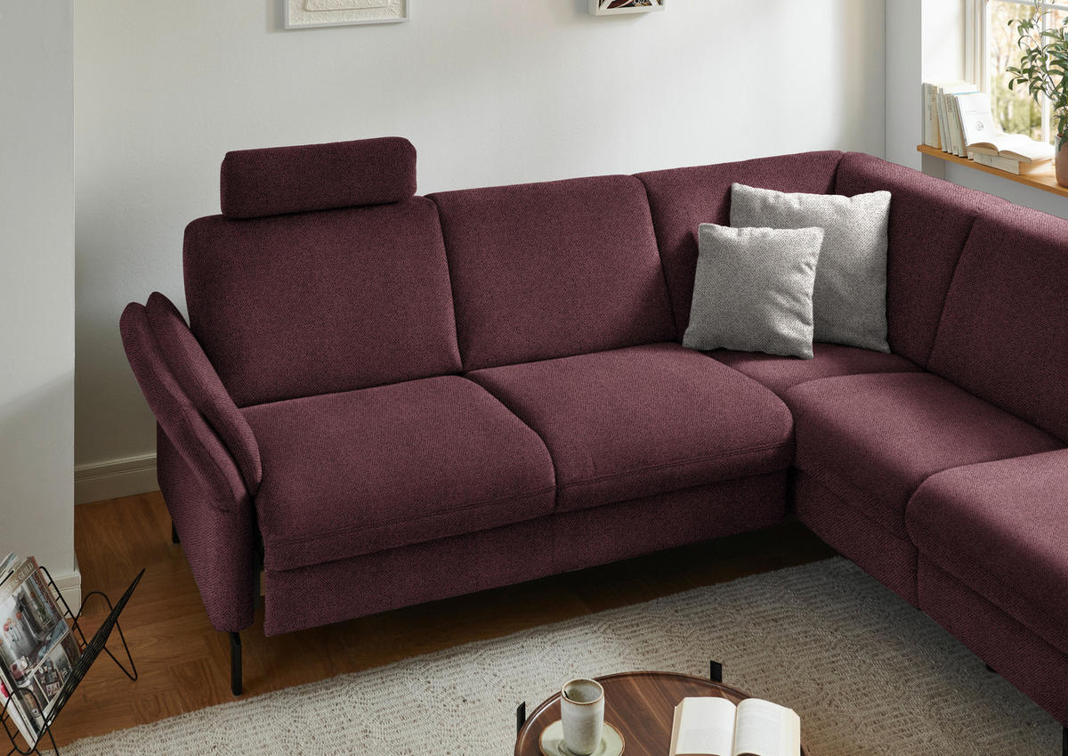 ECKSOFA in Flachgewebe Weinrot  - Weinrot/Schwarz, Konventionell, Textil/Metall (241/190cm) - Beldomo Comfort