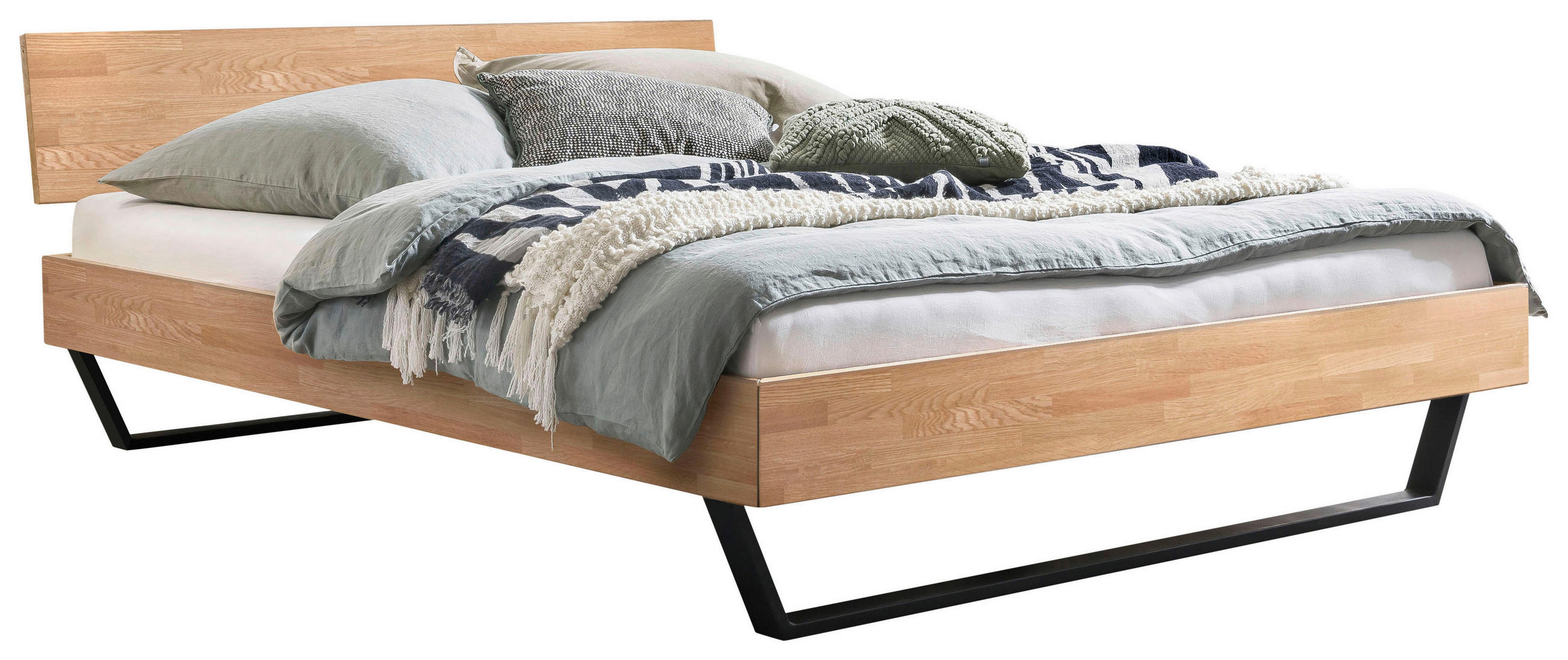 BETT 180/200 cm,  in Eichefarben,  - Eichefarben/Schwarz, Design, Holz/Metall (180/200cm) - Hasena