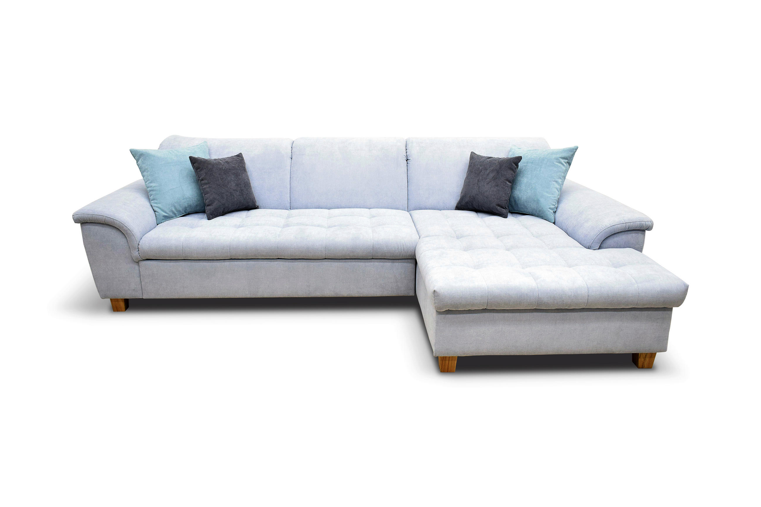 ECKSOFA Pastellblau Mikrofaser  - Pastellblau/Eichefarben, KONVENTIONELL, Holz/Textil (279/162cm) - MID.YOU