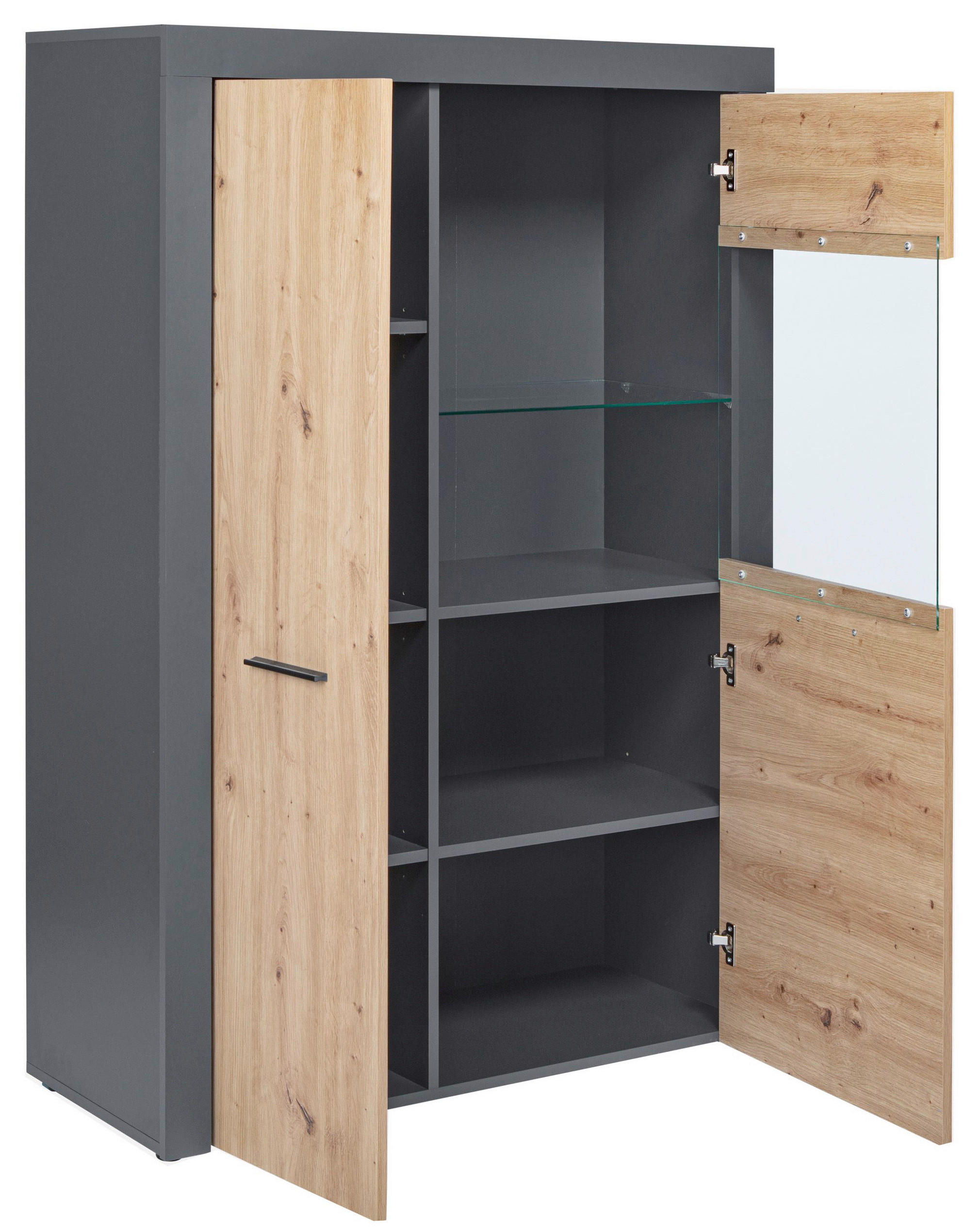 VITRINE Anthrazit, Eiche Artisan  - Anthrazit/Eiche Artisan, Basics, Glas (100/41,60/147cm) - MID.YOU