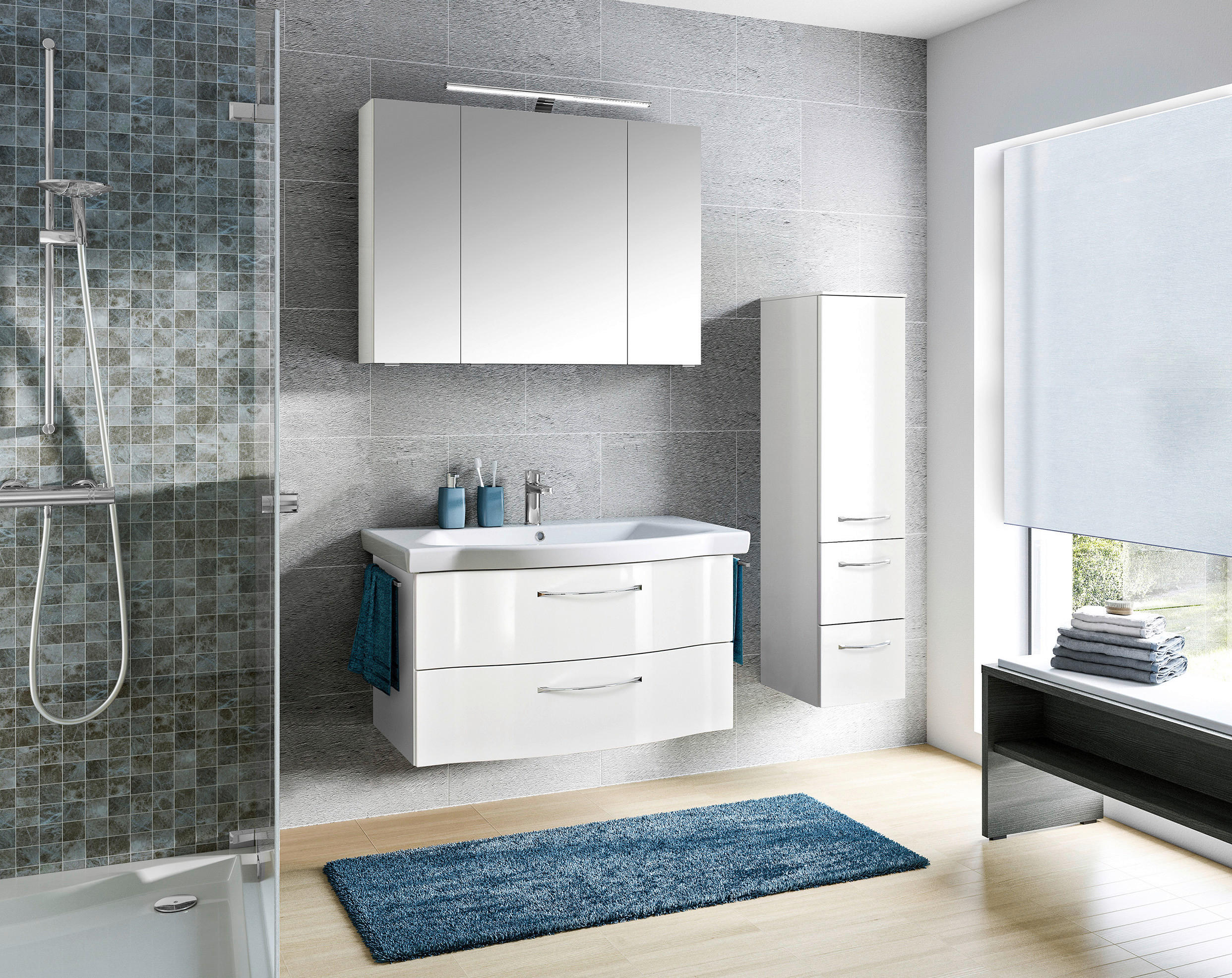 BADEZIMMER 4-teilig in 128 cm - Chromfarben/Weiß Hochglanz, KONVENTIONELL, Glas/Keramik (128cm) - Pelipal