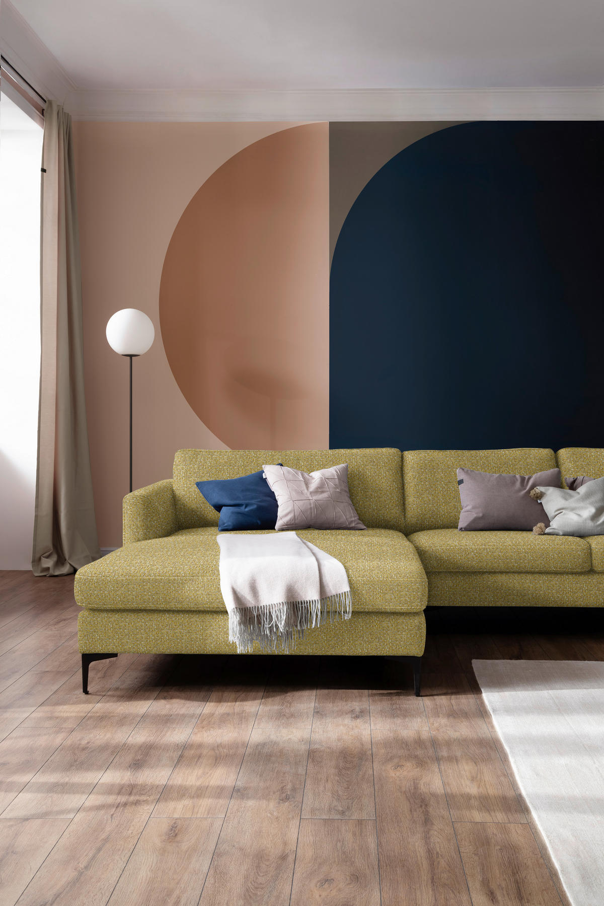 ECKSOFA in Flachgewebe Currygelb  195/310 cm  - Currygelb/Schwarz, Design, Textil/Metall (195/310cm) - Schöner Wohnen