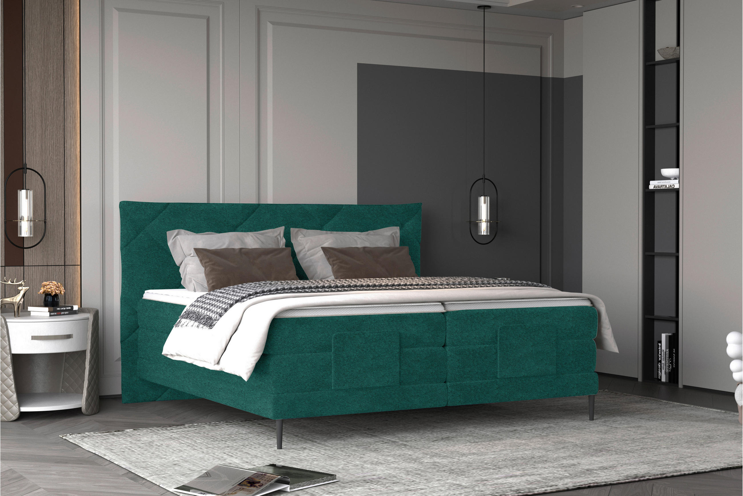 BOXSPRINGBETT 180/200 cm  in Grün  - Schwarz/Grün, Konventionell, Textil/Metall (180/200cm) - Esposa