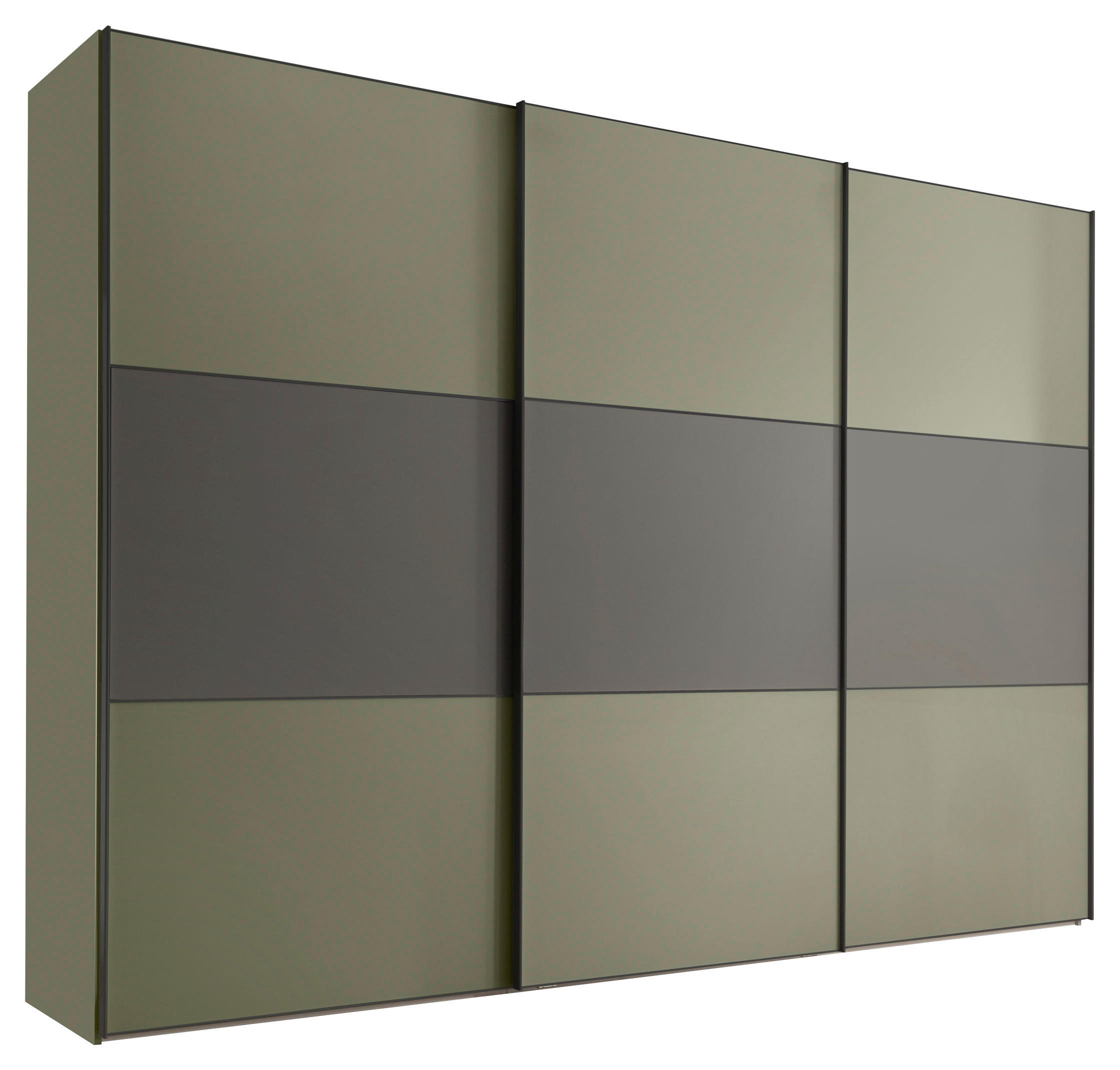 SCHWEBETÜRENSCHRANK 280/222/68 cm 3-türig Anthrazit, Salbeigrün  - Salbeigrün/Anthrazit, Design, Holzwerkstoff/Metall (280/222/68cm) - Moderano