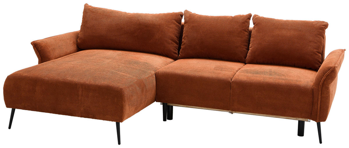 ECKSOFA in Chenille Rostfarben  164/255 cm  - Rostfarben/Schwarz, KONVENTIONELL, Textil/Metall (164/255cm) - Carryhome